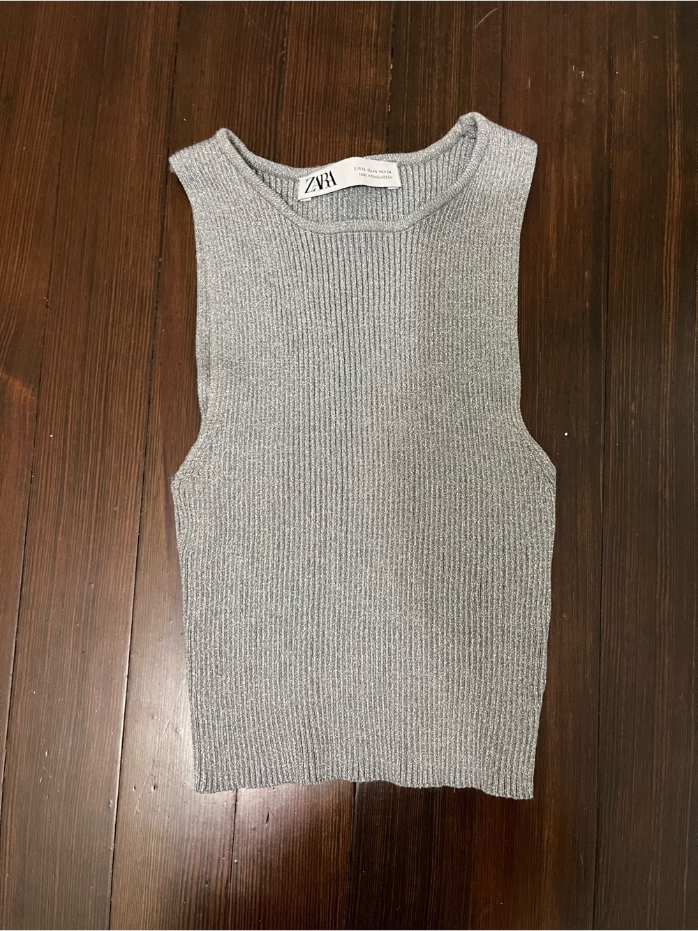 Zara Silver Ribbed Knit Cropped Tank Top